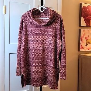 St. John's Bay Tunic Cowneck Long Sleeve Cozy Side Slit Sweater Purple & Blush